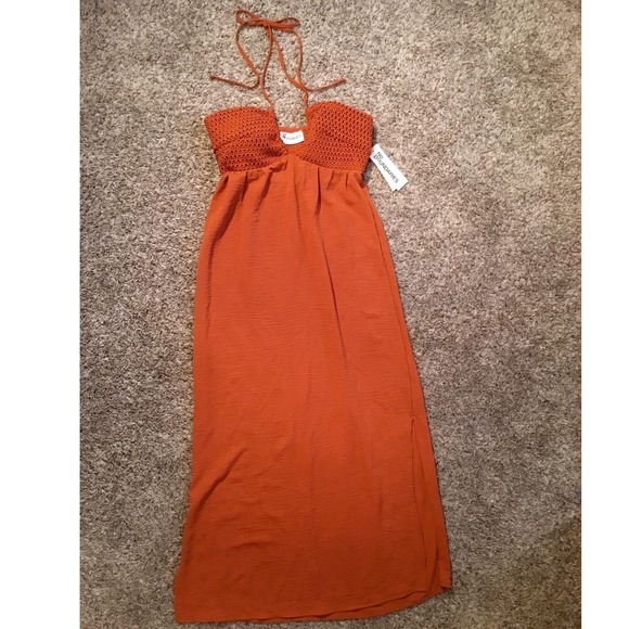 No Boundaries Dresses & Skirts - No Boundaries Womens Halter Maxi Dress Saturn Rust Crochet Smocked Small 4-6 NEW